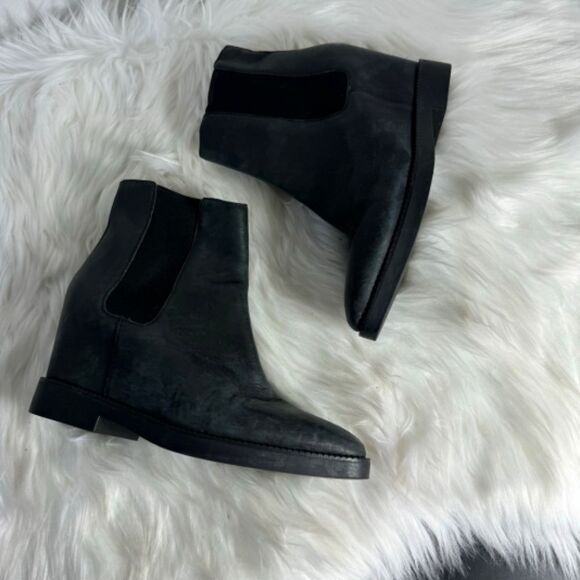 ASH Gong Black Leather Hidden Wedge Booties Sz 36/US 6 - Picture 3 of 7